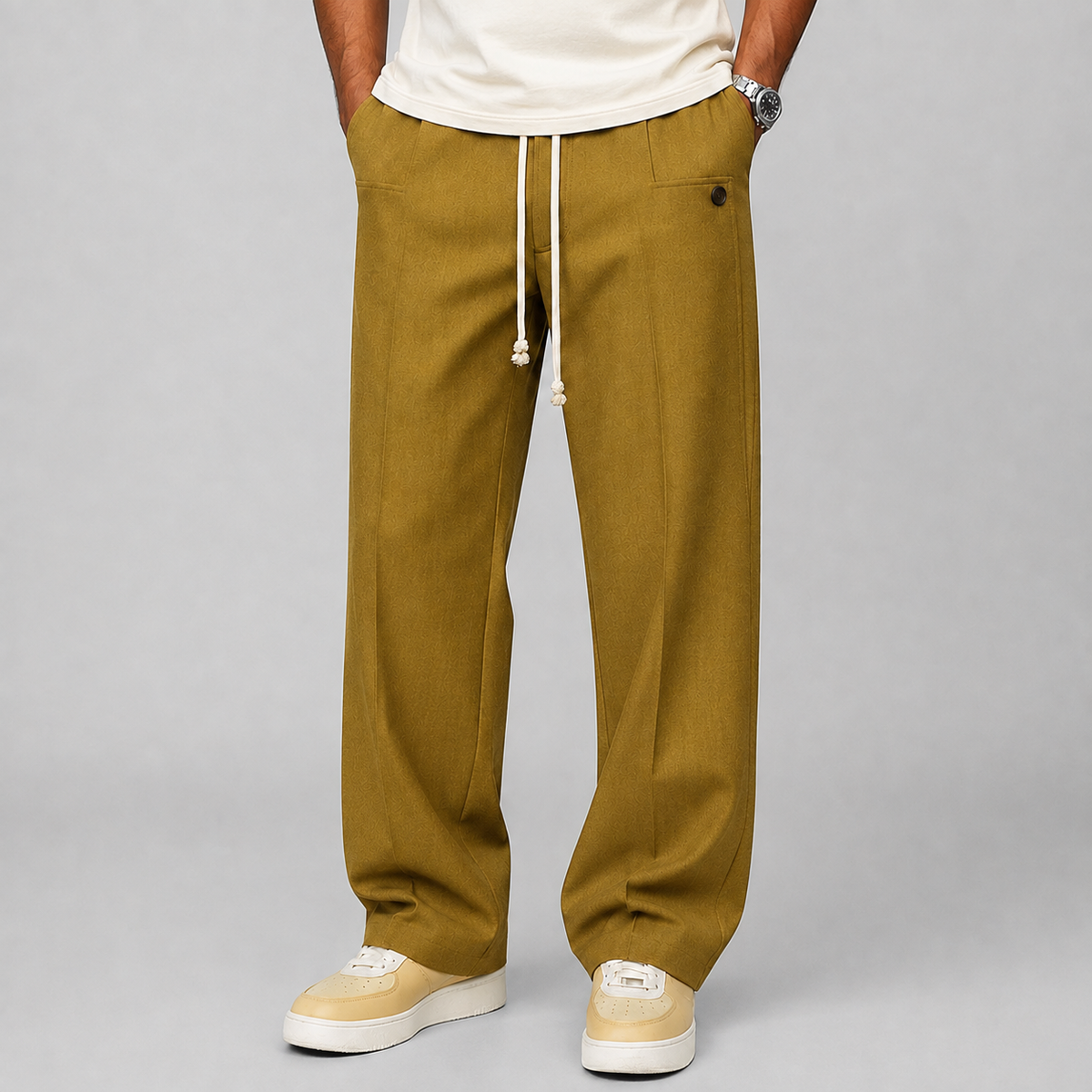 Men's Wide Leg Pants Relaxed Fit Drawstring Waist