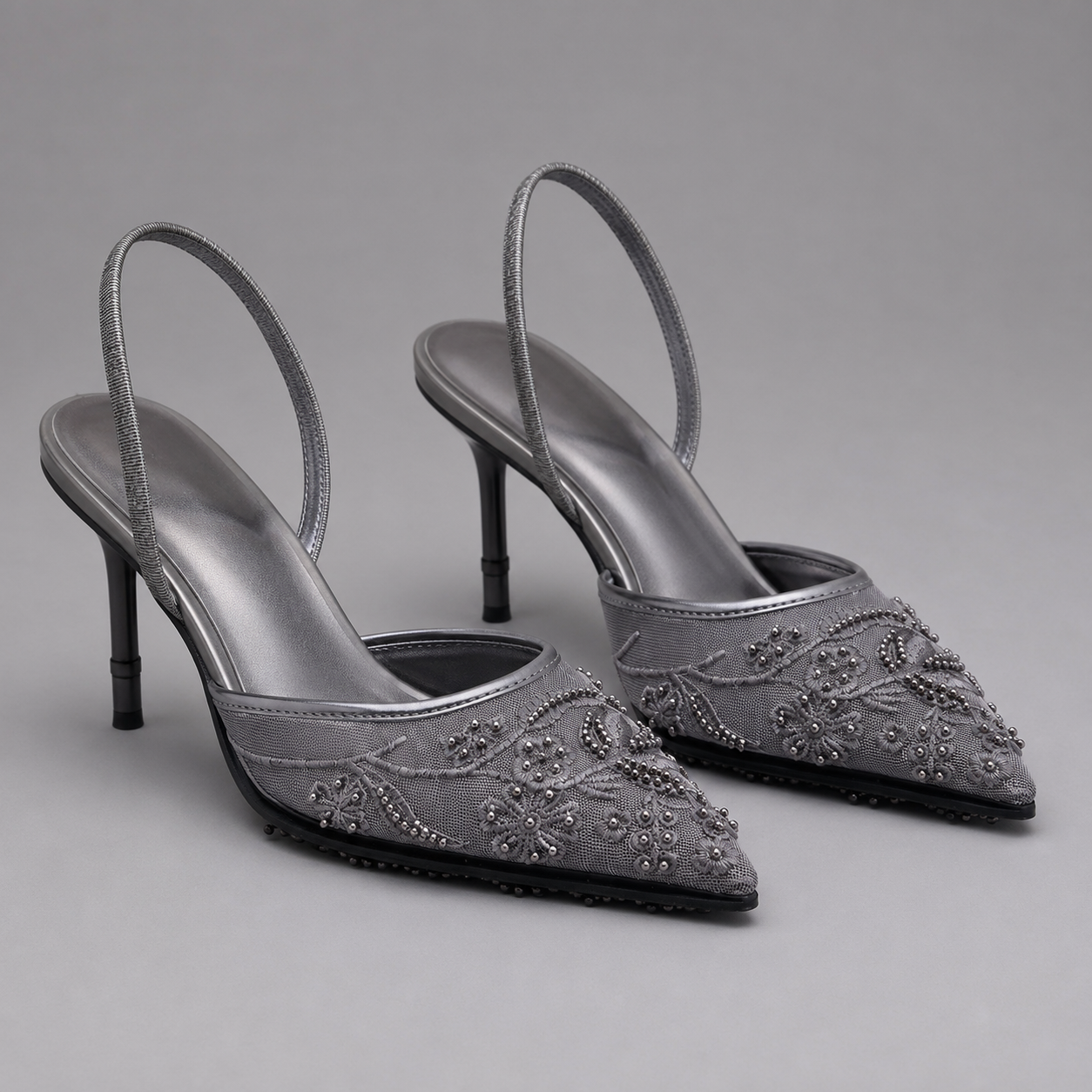 Women's Embroidered Mesh Kitten Heel Slingbacks