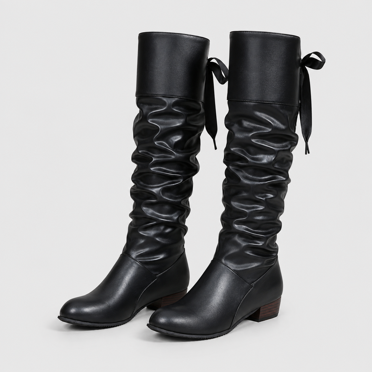 Women's Knee High Boots Block Heel Bow