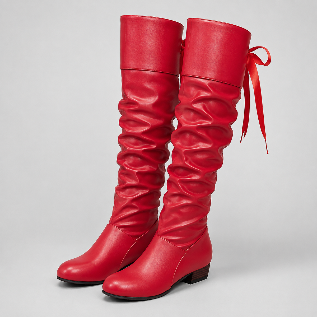 Women's Knee High Boots Block Heel Bow