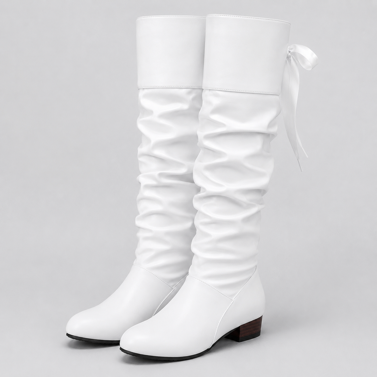 Women's Knee High Boots Block Heel Bow