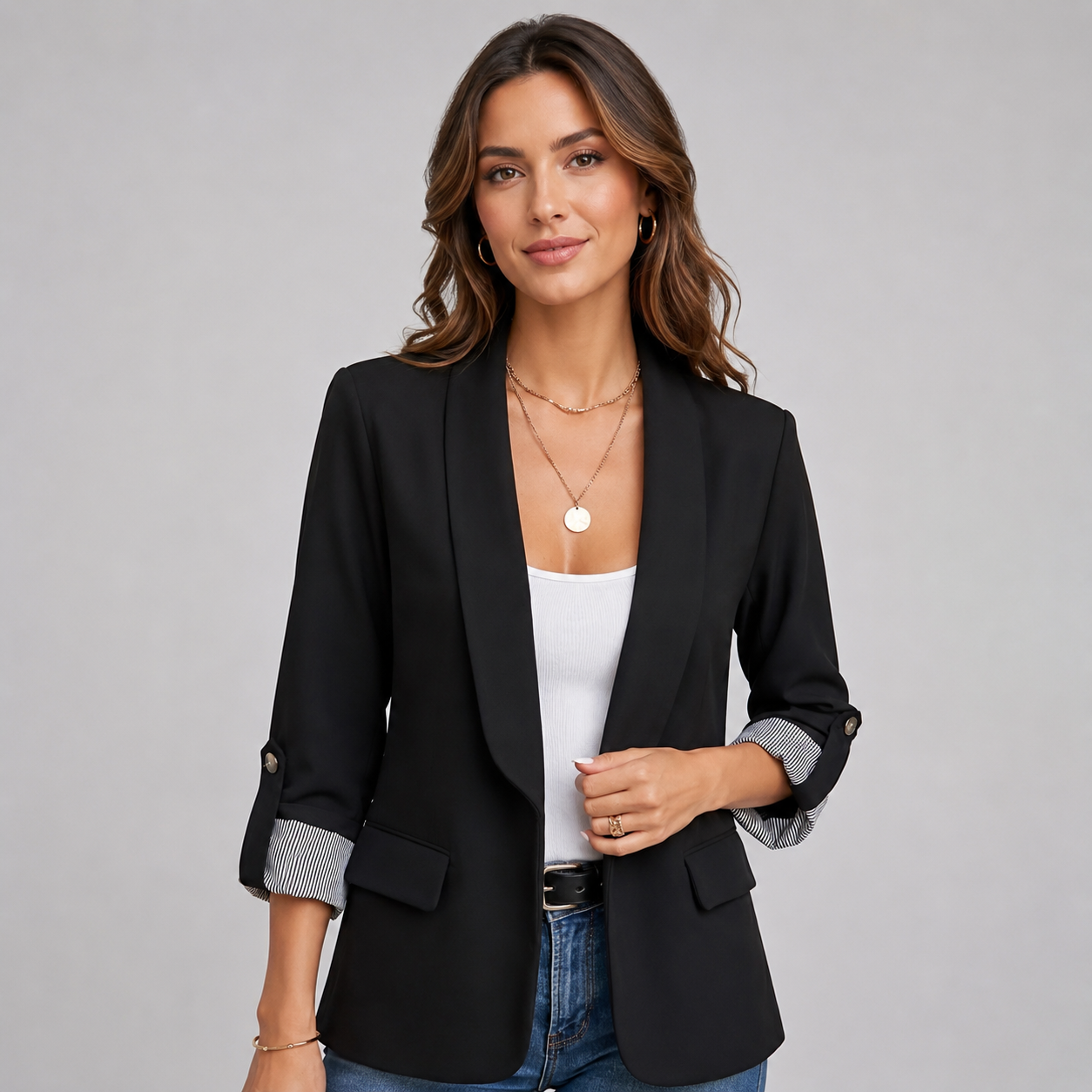 Women's Open Front Ruched Sleeve Blazer