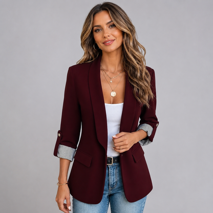 Women's Open Front Ruched Sleeve Blazer