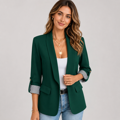 Women's Open Front Ruched Sleeve Blazer