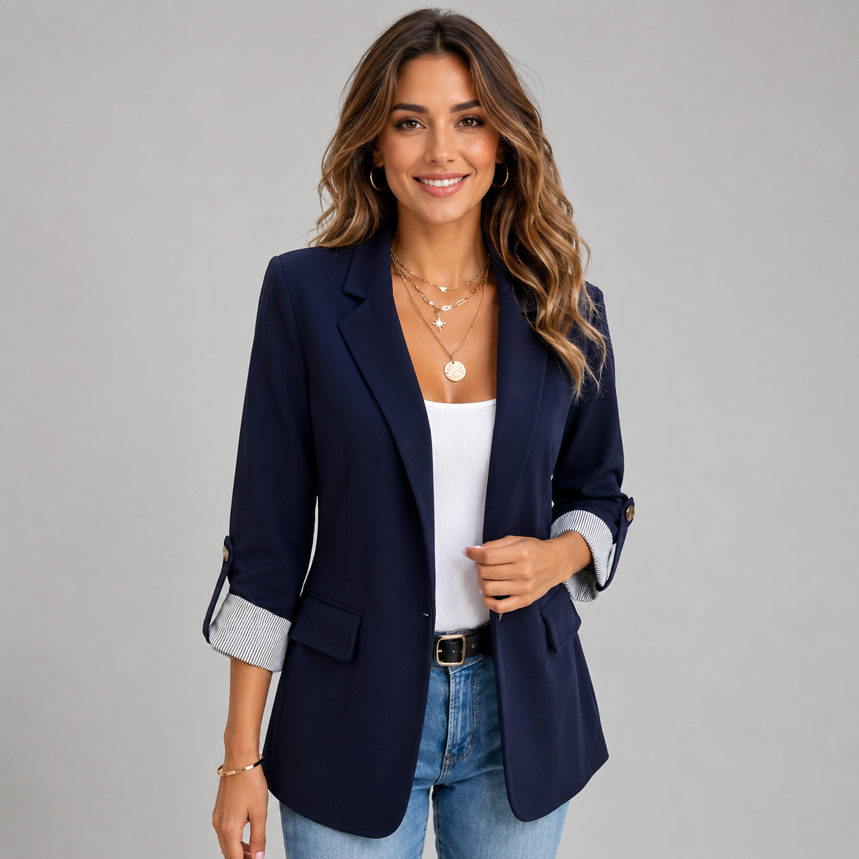 Women's Open Front Ruched Sleeve Blazer
