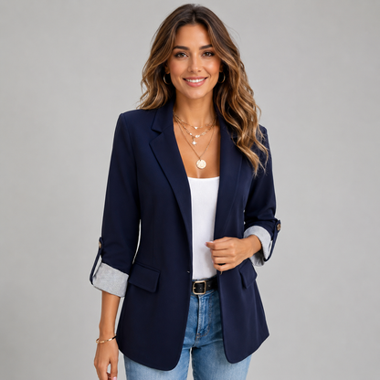 Women's Open Front Ruched Sleeve Blazer