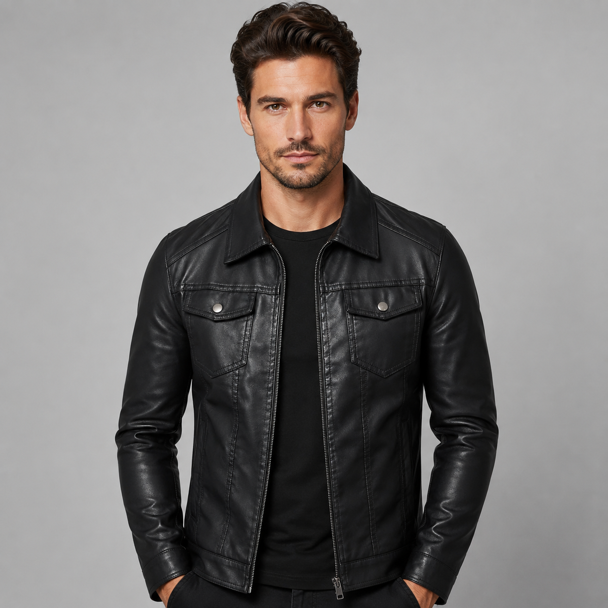 Men's Vintage Leather-Look Jacket