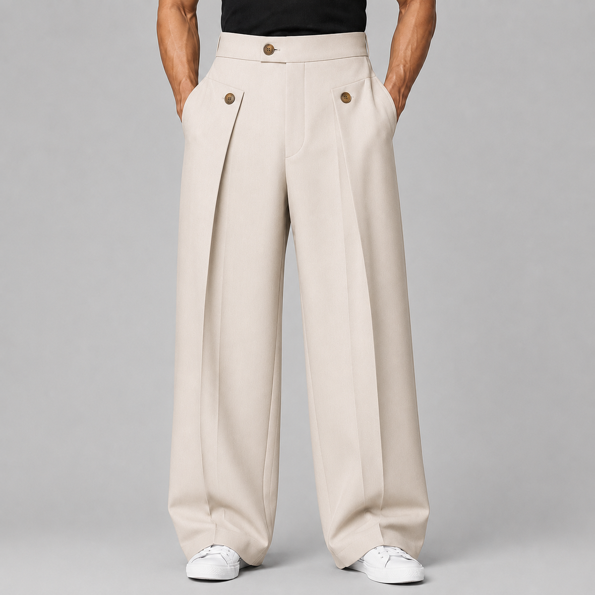 Men's Wide Leg Pants with Front Pleats