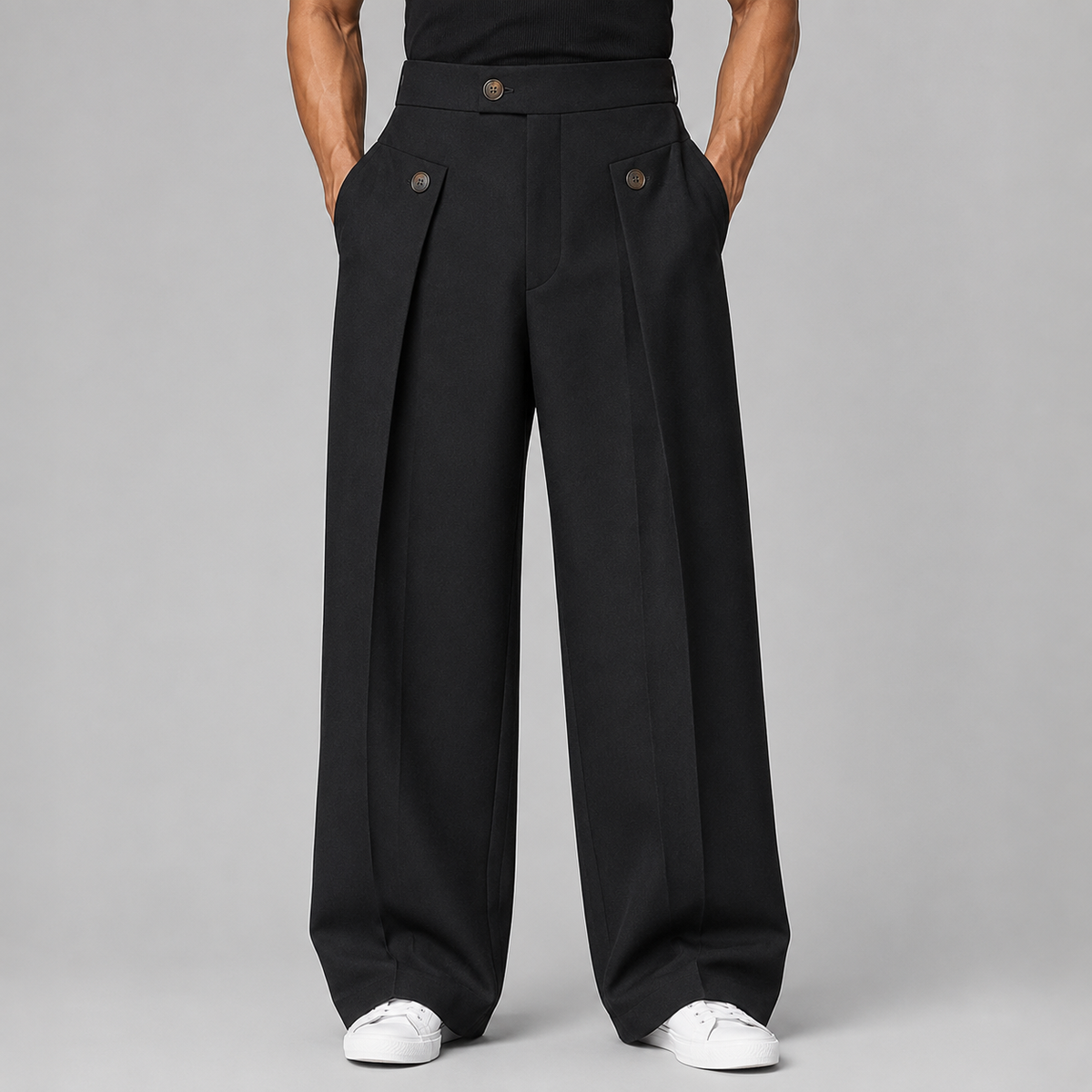 Men's Wide Leg Pants with Front Pleats