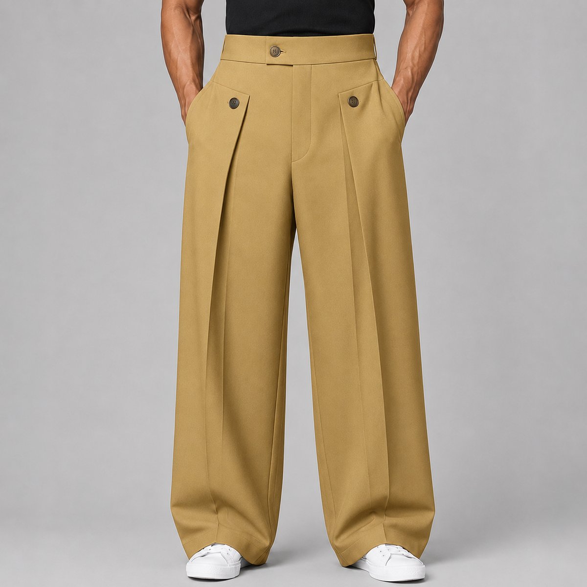 Men's Wide Leg Pants with Front Pleats