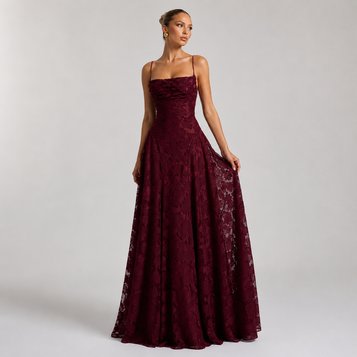 Women's Floral Lace Corset Maxi Wedding Guest Dress