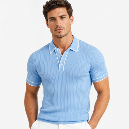 Men's Ribbed-Knit Polo Shirt with Contrast Trim