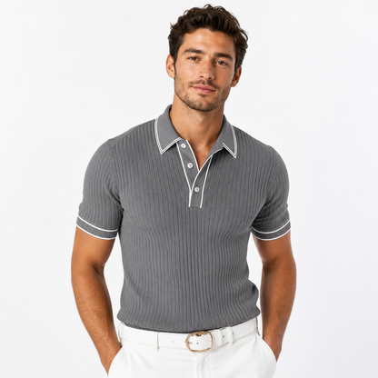 Men's Ribbed-Knit Polo Shirt with Contrast Trim