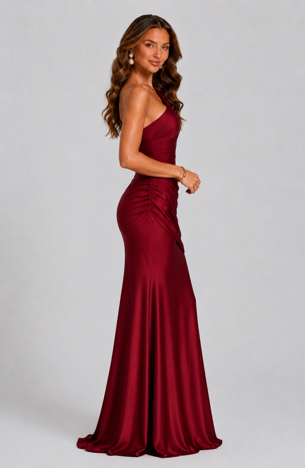 Women's Draped Waist Satin Maxi Wedding Guest Dress