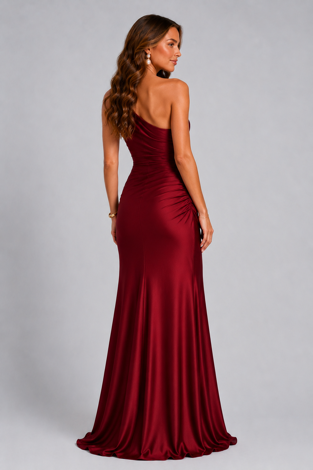 Women's Draped Waist Satin Maxi Wedding Guest Dress
