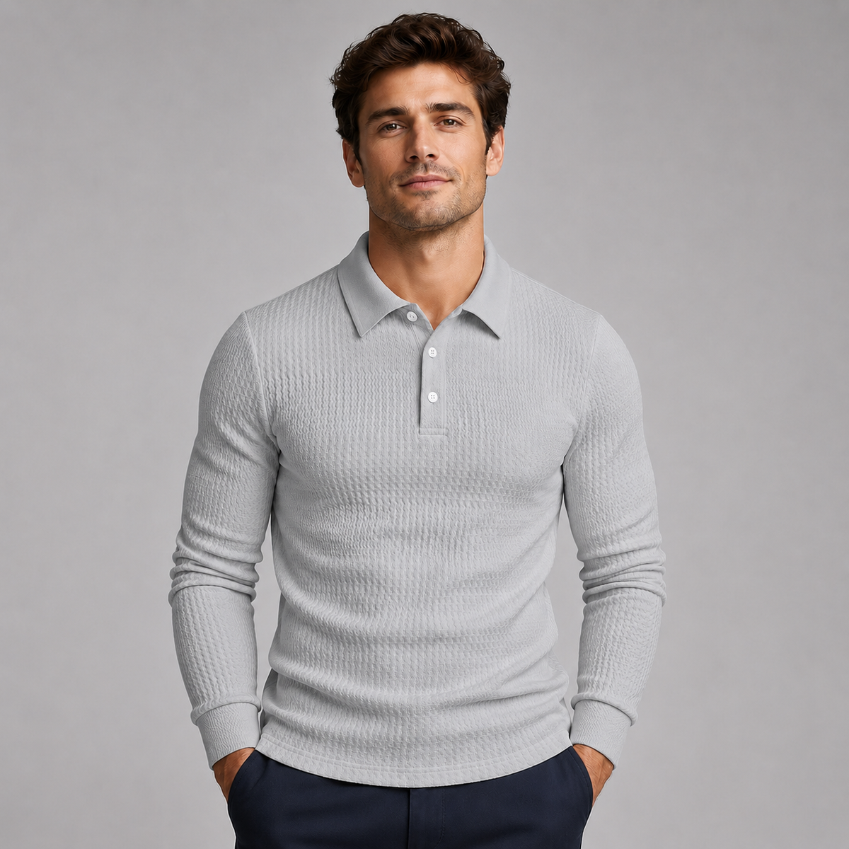 Men's Ribbed Polo Sweater with Long Sleeves