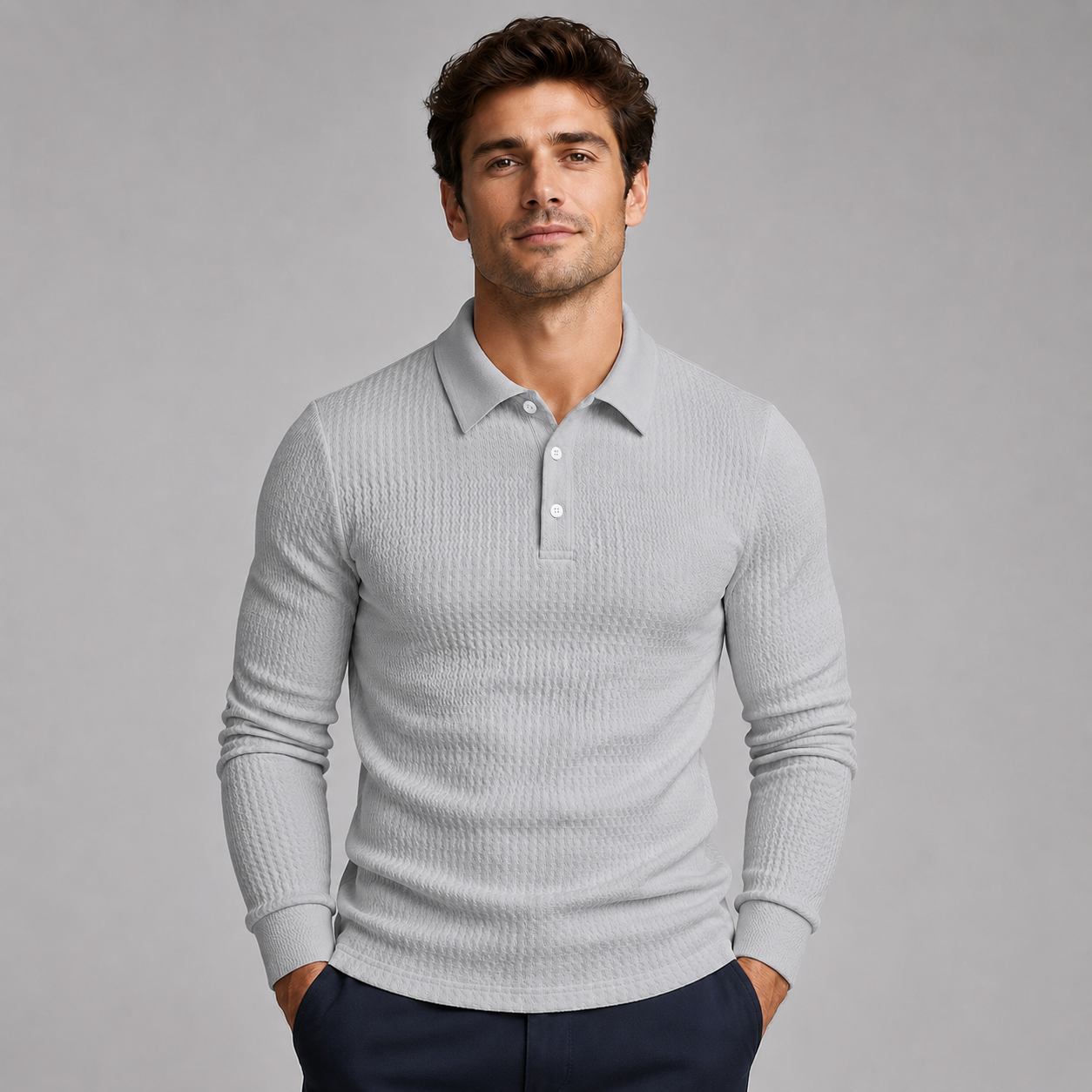 Men's Ribbed Polo Sweater with Long Sleeves