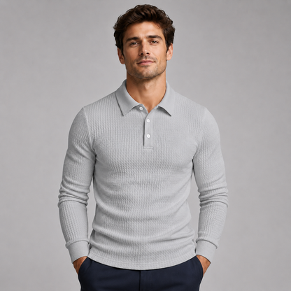 Men's Ribbed Polo Sweater with Long Sleeves