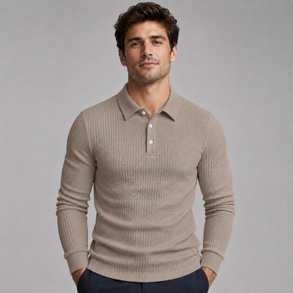 Men's Ribbed Polo Sweater with Long Sleeves
