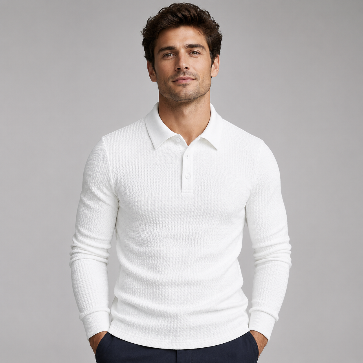 Men's Ribbed Polo Sweater with Long Sleeves