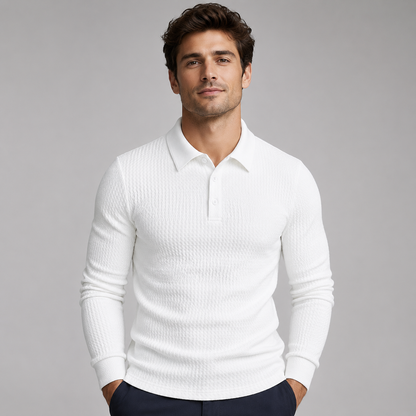 Men's Ribbed Polo Sweater with Long Sleeves