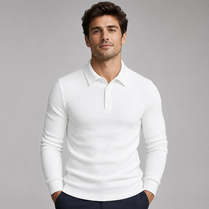 Men's Ribbed Polo Sweater with Long Sleeves