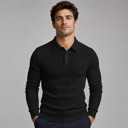 Men's Ribbed Polo Sweater with Long Sleeves