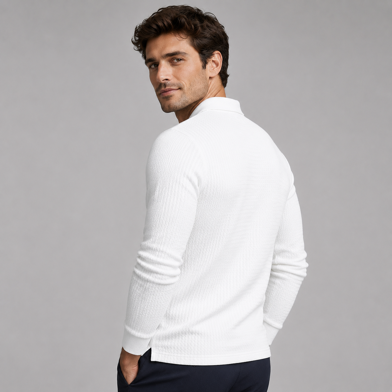 Men's Ribbed Polo Sweater with Long Sleeves