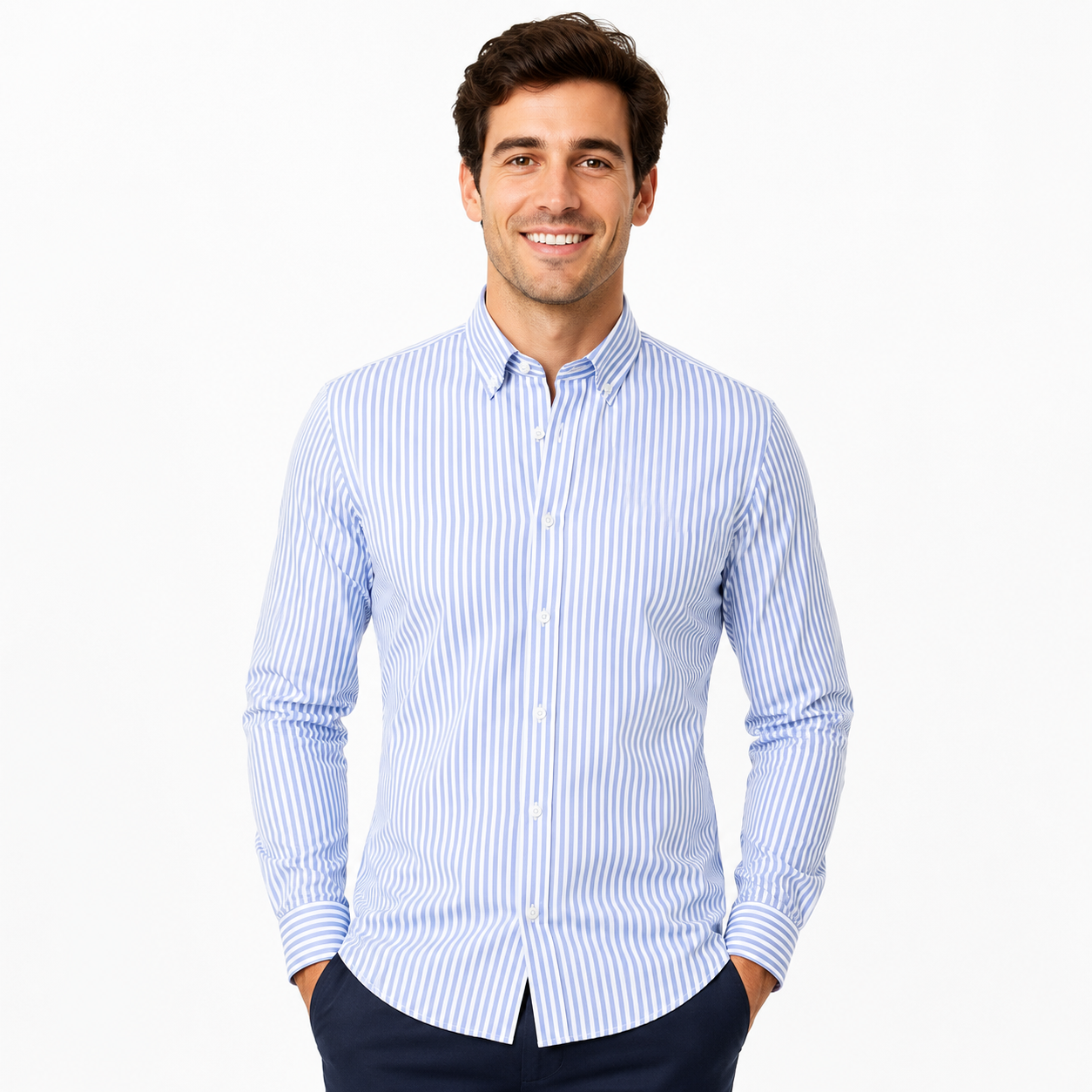 Men's Striped Slim-Fit Long-Sleeve Button-Up Shirt