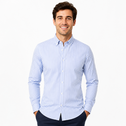 Men's Striped Slim-Fit Long-Sleeve Button-Up Shirt