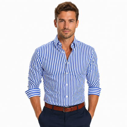 Men's Striped Slim-Fit Long-Sleeve Button-Up Shirt