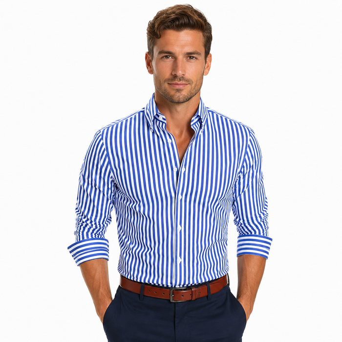 Men's Striped Slim-Fit Long-Sleeve Button-Up Shirt