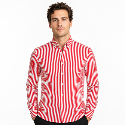 Men's Striped Slim-Fit Long-Sleeve Button-Up Shirt