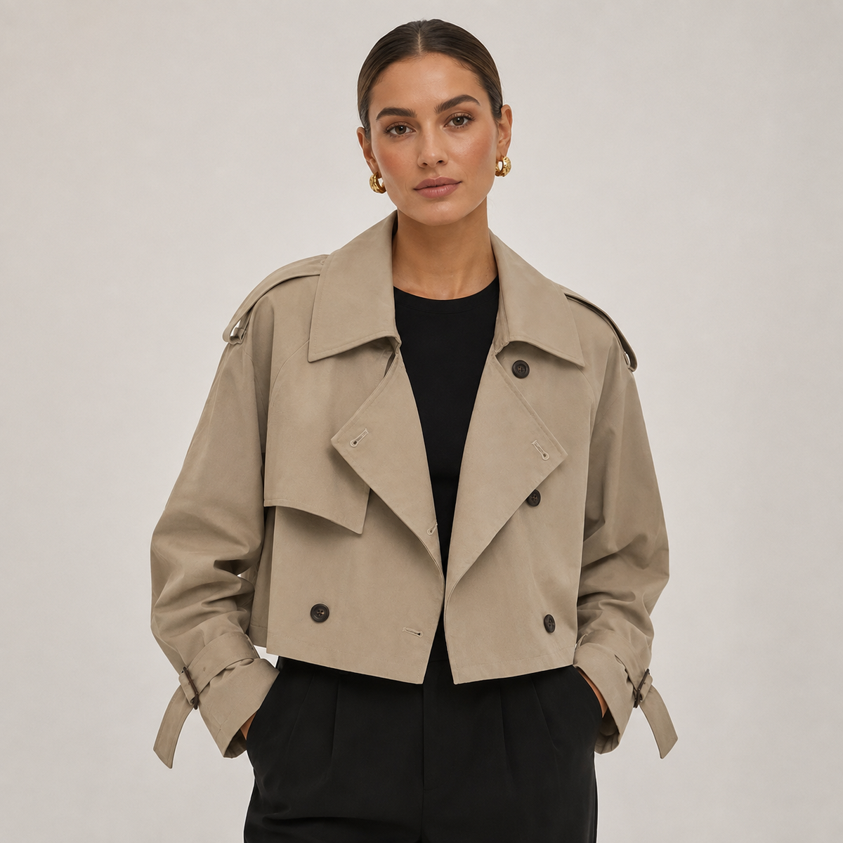 Women's Cropped Trench Coat Double Breasted