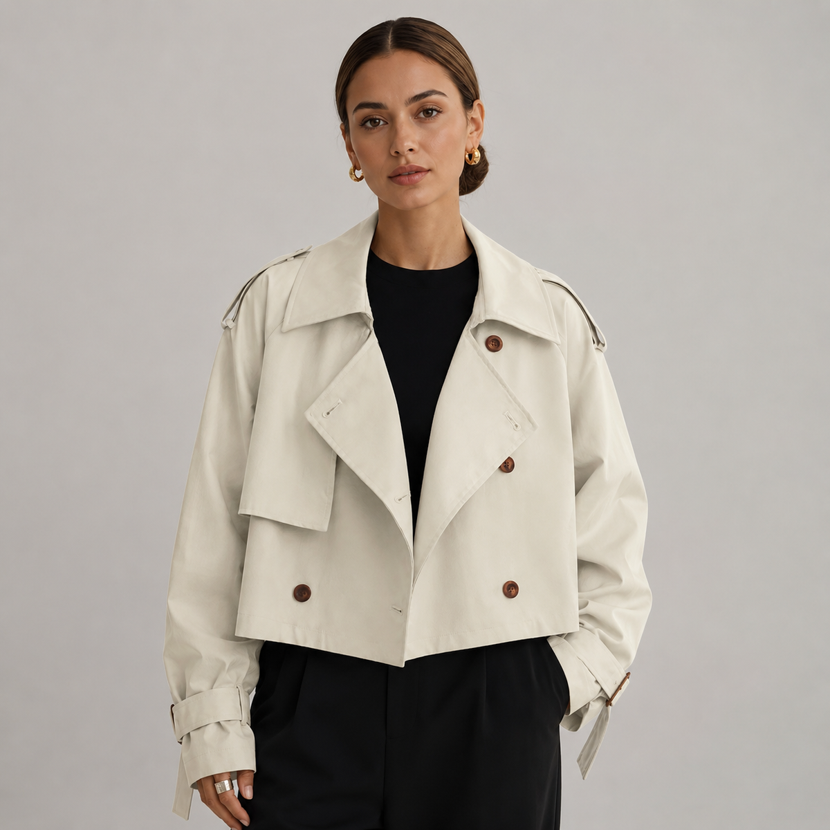 Women's Cropped Trench Coat Double Breasted