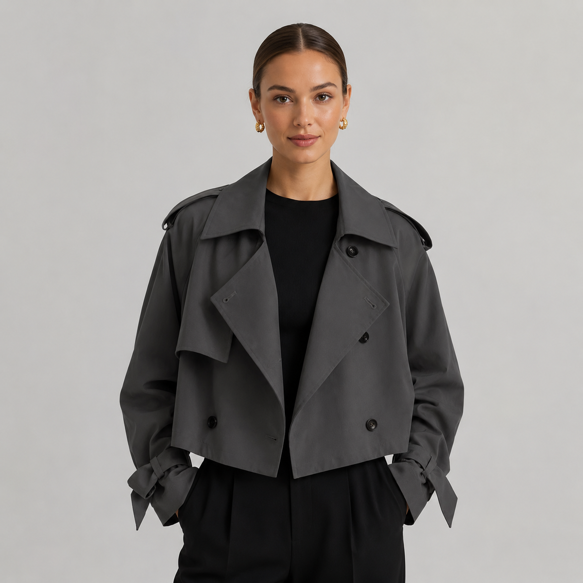 Women's Cropped Trench Coat Double Breasted