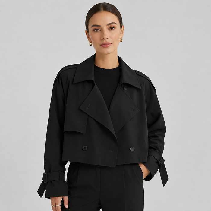 Women's Cropped Trench Coat Double Breasted