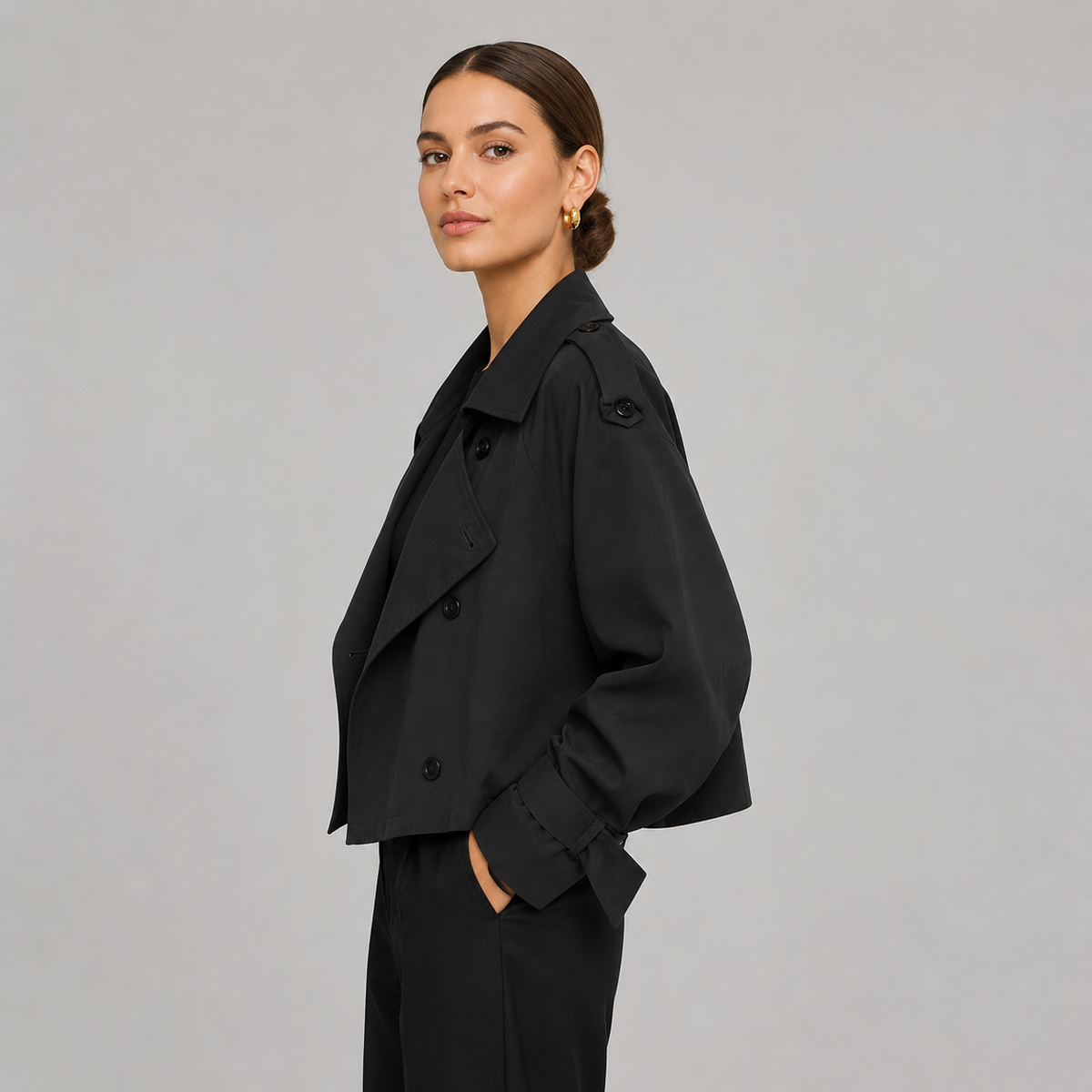Women's Cropped Trench Coat Double Breasted