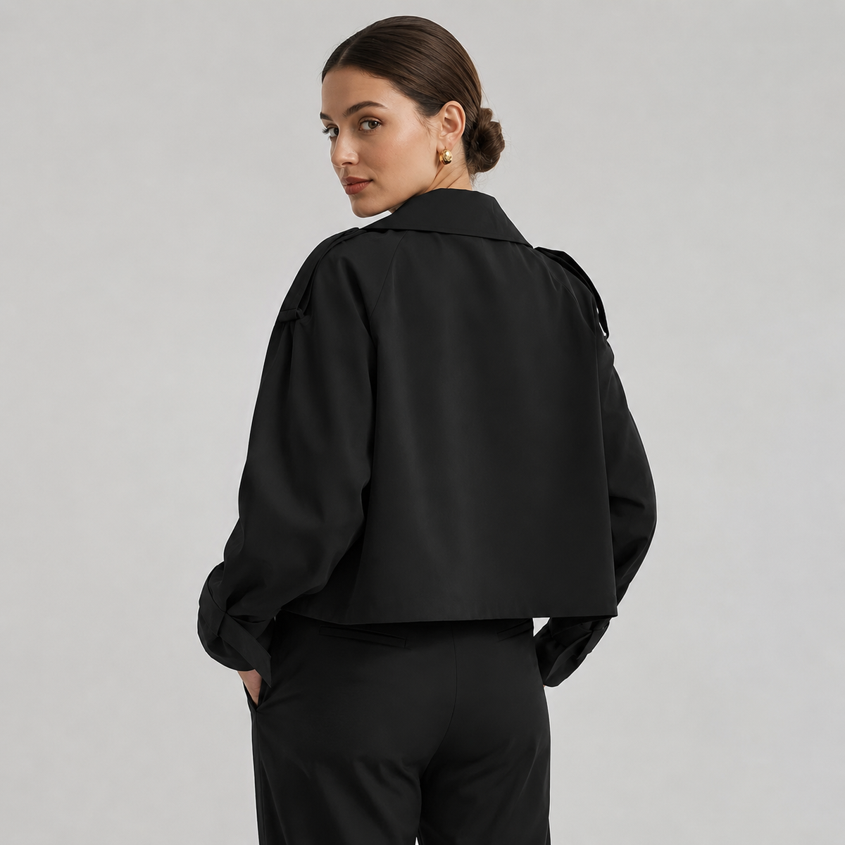 Women's Cropped Trench Coat Double Breasted