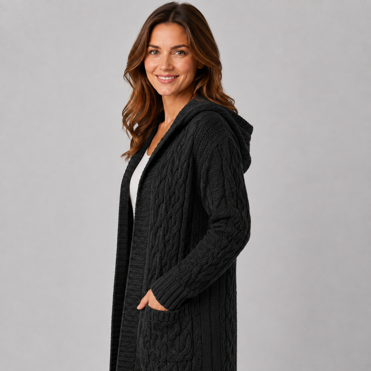 Women's Cardigan Longline Cable Knit