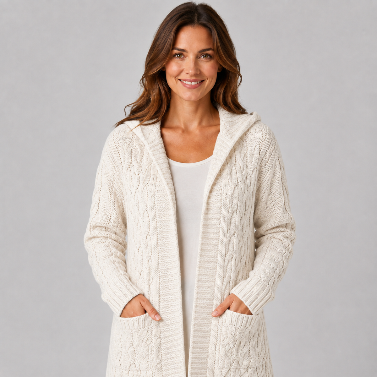 Women's Cardigan Longline Cable Knit