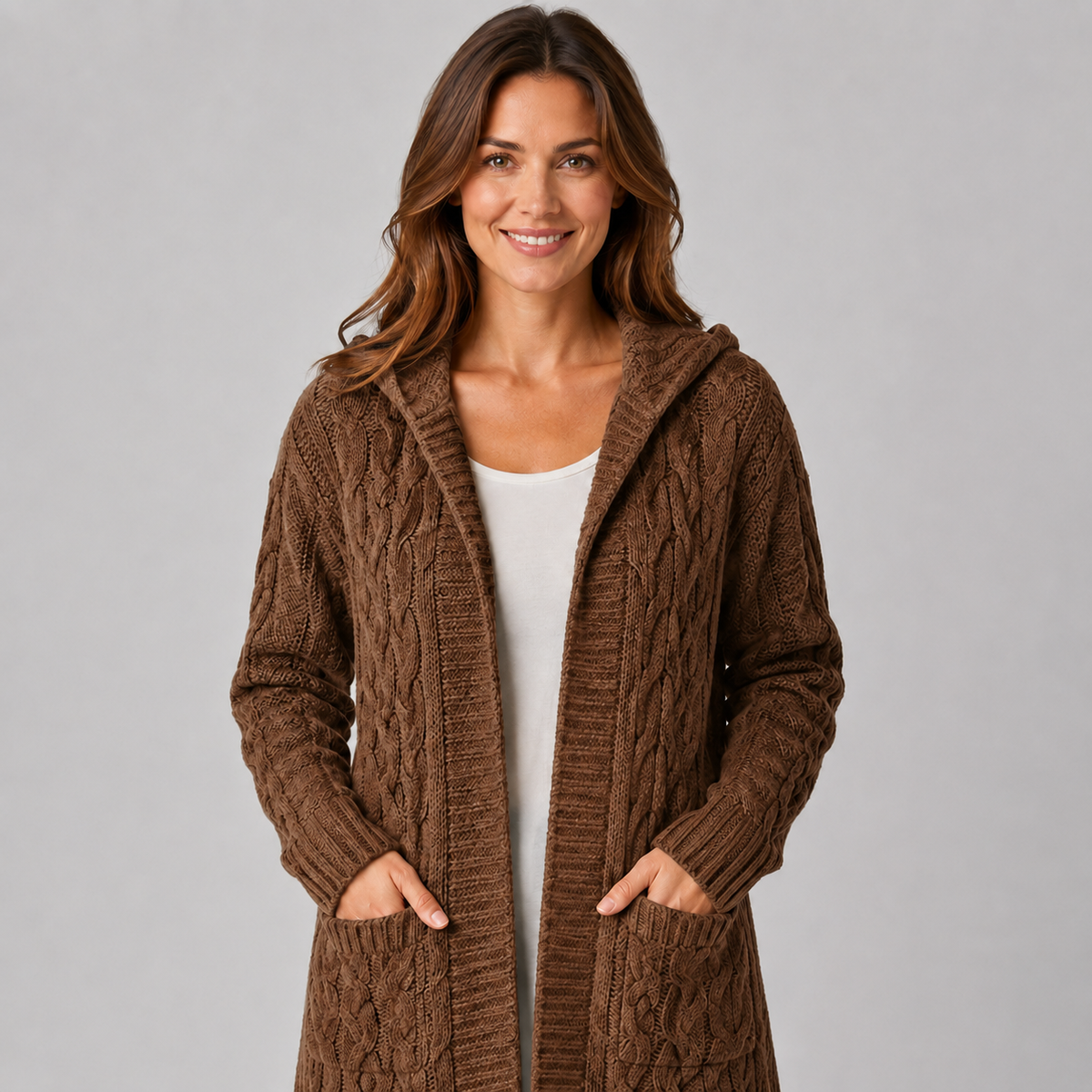 Women's Cardigan Longline Cable Knit