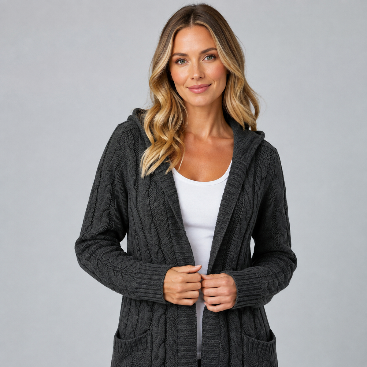 Women's Cardigan Longline Cable Knit