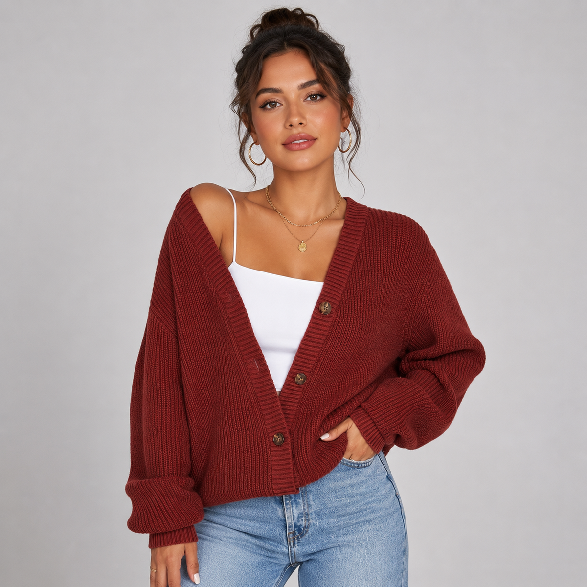 Women's V-Neck Button Front Cardigan