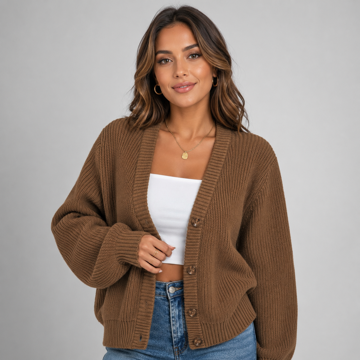 Women's V-Neck Button Front Cardigan