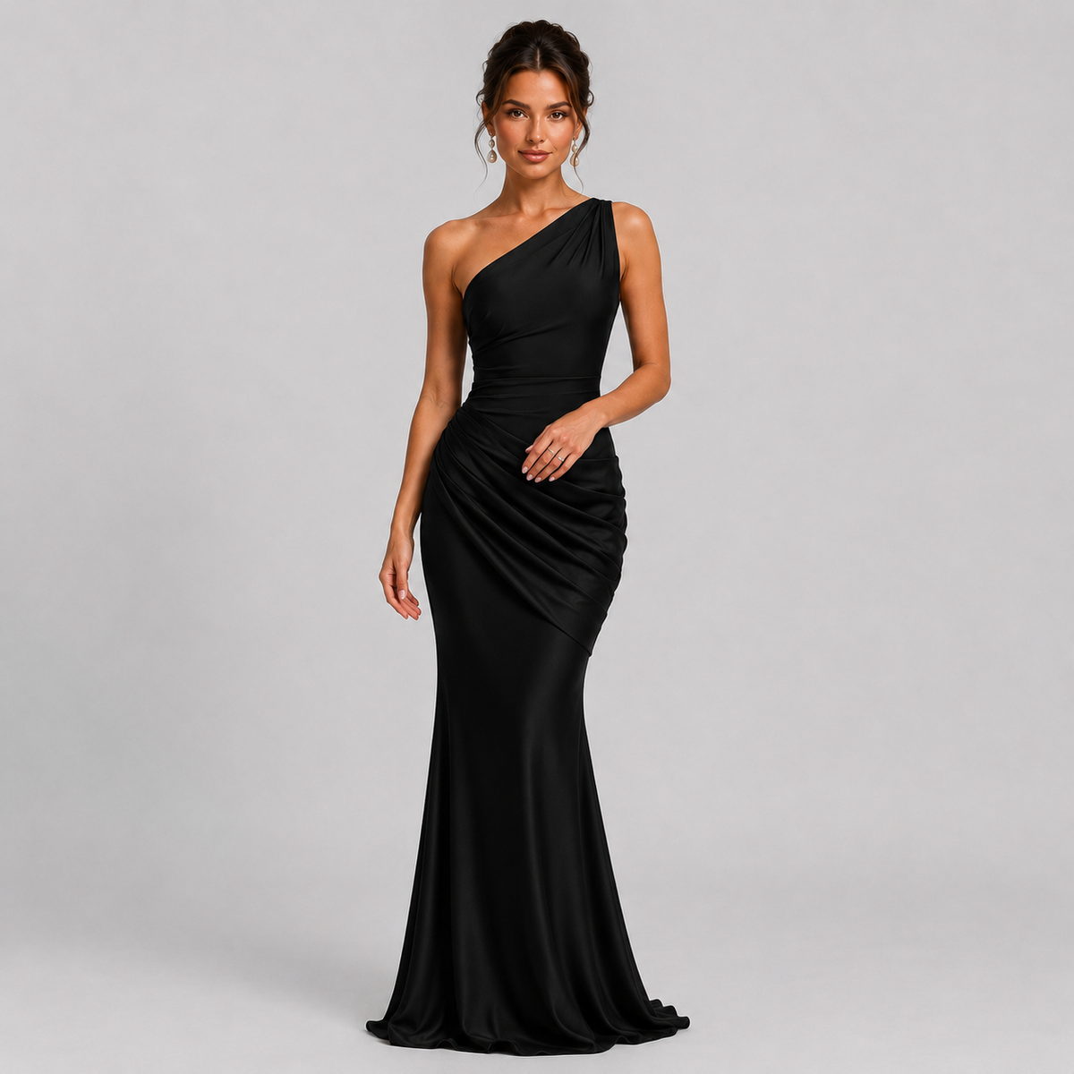 Women's Draped Waist Satin Maxi Wedding Guest Dress
