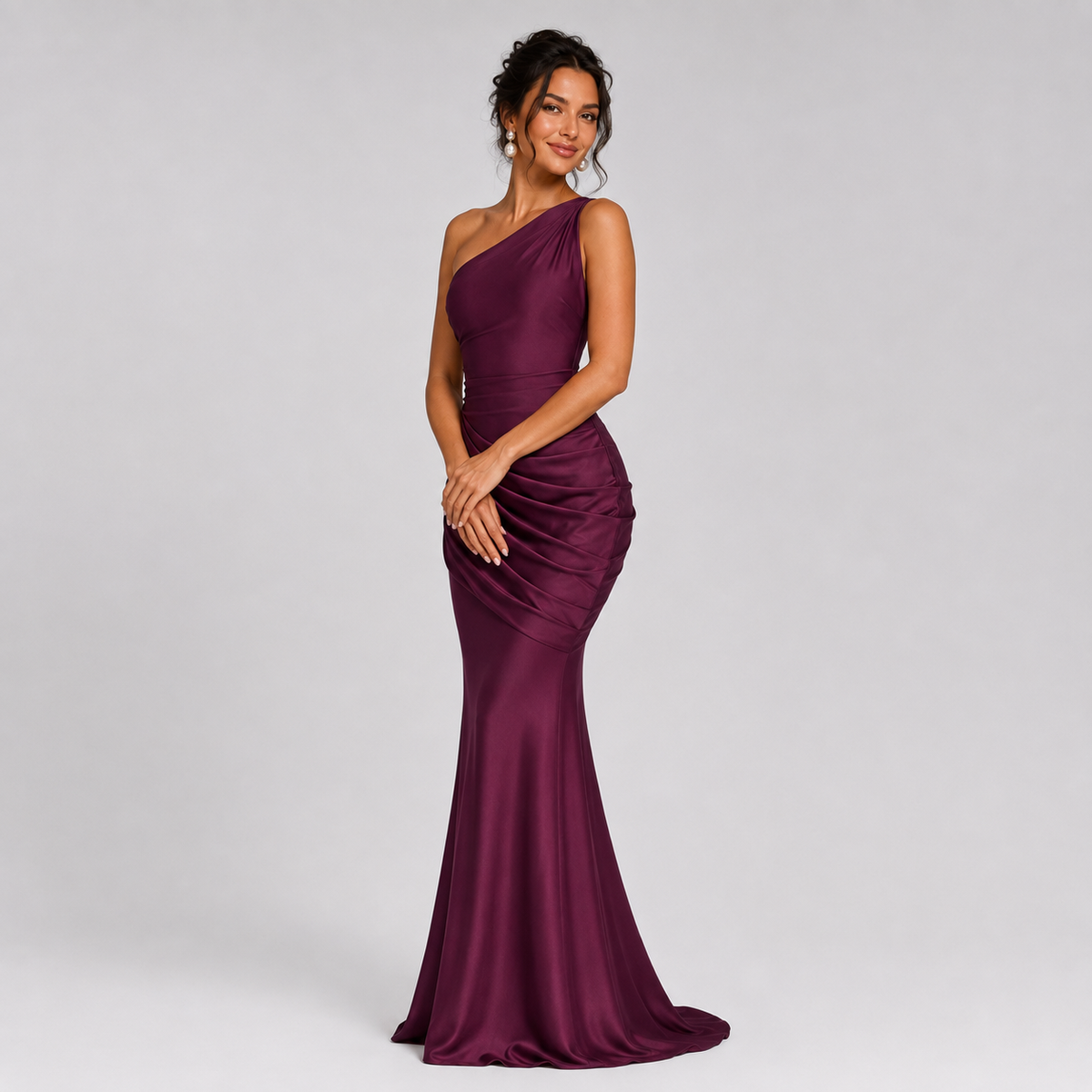 Women's Draped Waist Satin Maxi Wedding Guest Dress