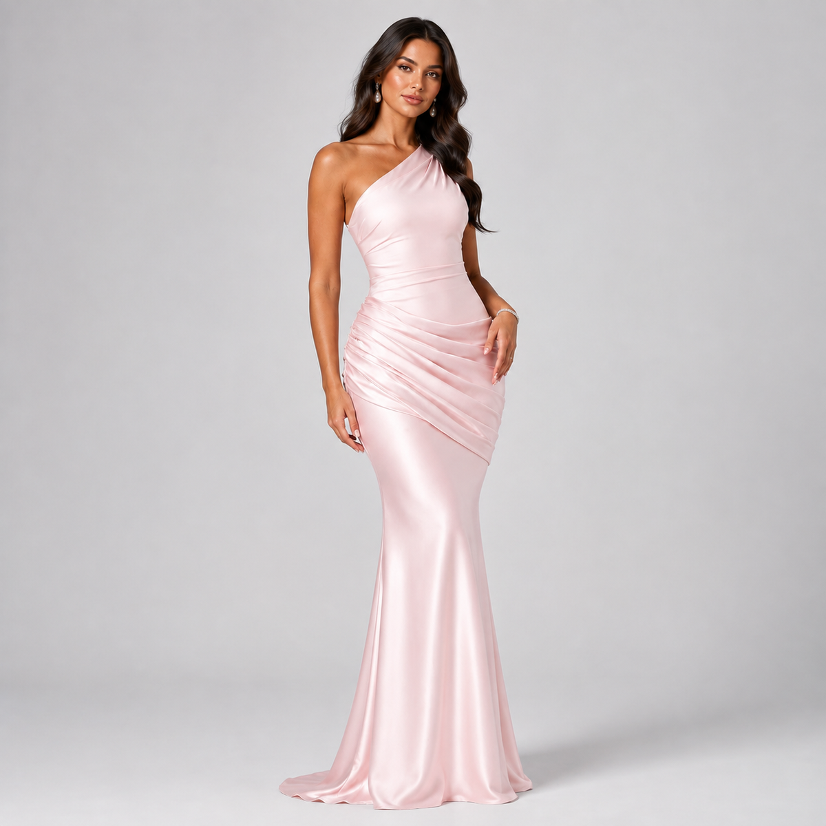 Women's Draped Waist Satin Maxi Wedding Guest Dress