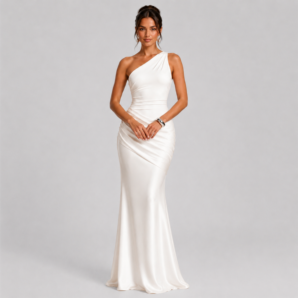 Women's Draped Waist Satin Maxi Wedding Guest Dress