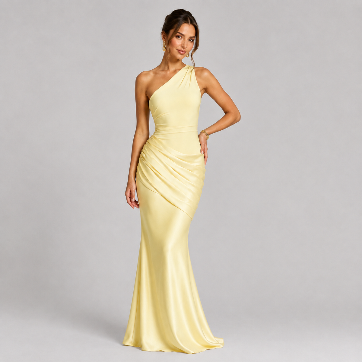 Women's Draped Waist Satin Maxi Wedding Guest Dress